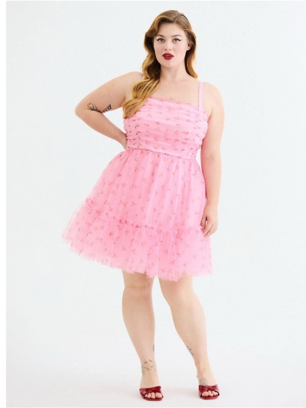 Retro Chic Torrid Tulle Pink Cherry Party Dress Size 22